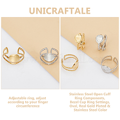 8個2色304ステンレススチールオープンカフリング部品  ベゼルカップリングのセッティング  オーバル  本金メッキ&ステンレススチールカラー  内径：17mm  トレイ：6.3x8.4mm  4個/カラー&nbsp;STAS-UN0055-02