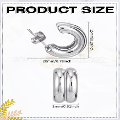 女性用ステンレススチール2層C字型スタッドピアス1組  ステンレス鋼色  15x20x8mm&nbsp;EJEW-LP0012-01P