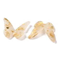 クリア樹脂カボション  金箔  DIYイヤリングアクセサリー用  蝶  アンティークホワイト  22.5x27.5~28.5x4~5.5mm&nbsp;RESI-I035-01F