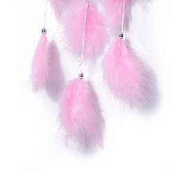 Handmade Flower Woven Net/Web with Feather Wall Hanging Decoration&nbsp;HJEW-A001-03A