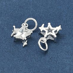 スターリングシルバーのパヴェクリアキュービックジルコニアスターチャーム925個  スタンプ925個付き  銀  9x7x3.5mm  丸カン：5x0.8ミリ  内径：3.2mm&nbsp;STER-H119-03S