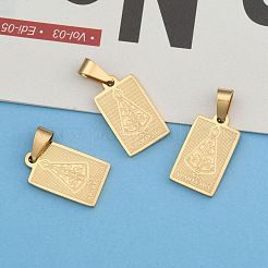 イオンプレーティング（IP）304ステンレスペンダント  ノッサセニョーラアパレシーダの長方形  ゴールドカラー  20.5x12x2mm  穴：6x4mm&nbsp;X-STAS-M245-22G