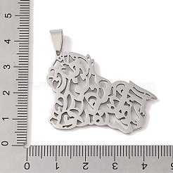 変色しない201ステンレススチールペンダント  中空  猫のチャーム  ステンレス鋼色  29x39x1.5mm  穴：4x7mm&nbsp;STAS-A094-25P