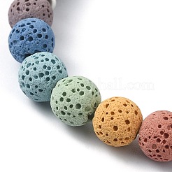 Dyed Natural Lava Rock Round Beaded Stretch Bracelets&nbsp;BJEW-TA00337-01