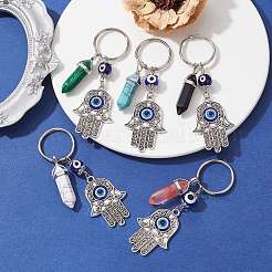ハムサハンド、ナザールボンジュウ合金エナメルペンダントキーホルダー、合成混合宝石の弾丸付き  鉄キーホルダーリング  8.85cm&nbsp;KEYC-JKC00605