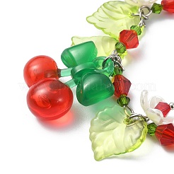 ガラス＆レジン＆アクリルフラワーチャームブレスレット  304ステンレススチールジュエリー  チェリー  7-1/4インチ（18.5cm）&nbsp;BJEW-JB09435-04