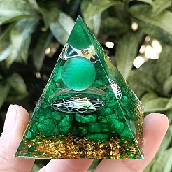 オルゴナイトピラミッド樹脂エネルギー発生器  自宅オフィスのデスクの装飾に使えるレイキキャットアイチップ  グリーン  50mm&nbsp;PW-WG1E642-01