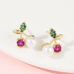 Cherry Brass Micro Pave Cubic Zirconia Stud Earrings&nbsp;EJEW-Z115-10G