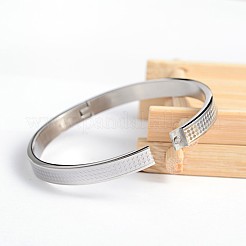 変色防止彫刻菱形304ステンレススチールバングル  ステンレス鋼色  51x58mm&nbsp;BJEW-H0003-24A