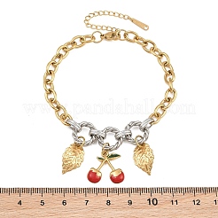 Duo Tone 304 Stainless Steel Enamel Red Cherry Leaf Charm Bracelets for Women&nbsp;SA-CBA717A-05G