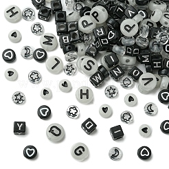 不透明黒アクリルビーズ200個  混合図形  ブラック  5.5~10x4~6mm  穴：1.2~3.5mm&nbsp;MACR-FS0001-86