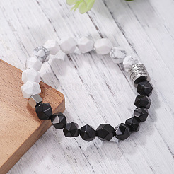 Polygon Synthetic Howlite & Natural Black Agate Beaded Stretch Bracelets&nbsp;WG9FB4D-02