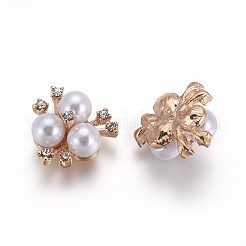 合金ラインストーンカボション  アクリルパールビーズ付き  花  ゴールドカラー  20x21x10mm&nbsp;PALLOY-WH0044-02G
