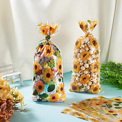 プラスチック製クッキーキャンディ包装袋100個  花模様の長方形  金色のツイストワイヤータイ付き  ゴールド  268x125x0.1mm&nbsp;ABAG-TA0002-07A