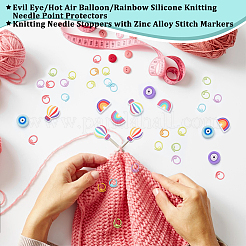 Evil Eye/Hot Air Balloon/Rainbow Silicone Knitting Needle Point Protectors&nbsp;SIL-NB0001-36