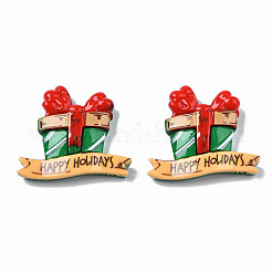 クリスマステーマ不透明樹脂カボション  ハッピーホリデーという言葉が入ったギフトボックス  グリーン  26.5x29x7mm&nbsp;LS-CRES-N021-120