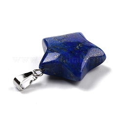 天然石ラピスラズリペンダント  ペンダント  プラチナトーンの真鍮パーツ  スター  23.5x20.5x7.5mm&nbsp;G-I319-01P-10