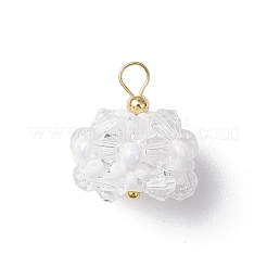 ガラスチャーム  花  ガラスシードビーズと真鍮ループ付き  多面カット  ホワイト  17.5x16mm  穴：2.3mm&nbsp;PALLOY-MZ00673-03