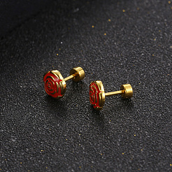 ローズフラワー 304 ステンレススチール エナメル 軟骨ピアス  ゴールドカラー  レッド  8.4x7.5mm&nbsp;WG8C3AE-01