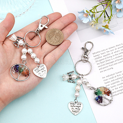 2Pcs Chakra Tree Of Life Natural/Synthetic Mixed Stone Pendant Keychain&nbsp;KEYC-CA0001-39