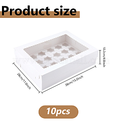 24スロット厚紙紙カップケーキベーカリーボックス  窓蓋付き  長方形  ホワイト  38x28x10.2cm&nbsp;CON-WH0095-123B