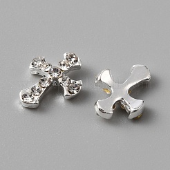 合金ラインストーンカボション  ネイルアートの装飾の付属品  クロス  銀  8.8x7x2.4mm&nbsp;MRMJ-WH0079-50S