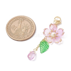Acrylic Flower & Glass Teardrop Pendant Decoration&nbsp;HJEW-TA00340