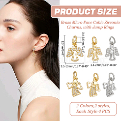 8Pcs 4 Styles Brass Micro Pave Cubic Zirconia Charms&nbsp;KK-ME0001-19