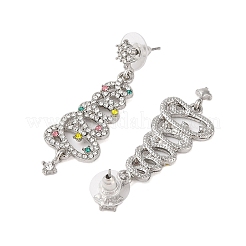 クリスマスツリー 合金 ラインストーン ダングル スタッド イヤリング  女性用304ステンレスピン付き  プラチナ  48.4x16.2mm&nbsp;EJEW-A112-01P