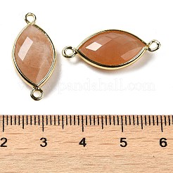 天然サンストーンのファセットコネクターチャーム  ラックメッキ真鍮ホースアイリンク  ゴールドカラー  23~25x11.5x5.5mm  穴：1.6mm&nbsp;G-K347-03G-01