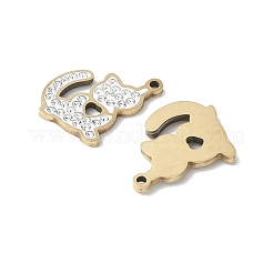 201ステンレススチールラインストーンペンダント  エナメル  18KGP本金メッキ  猫の形  14x13.5x2mm  穴：1.2mm&nbsp;STAS-V005-05G-01