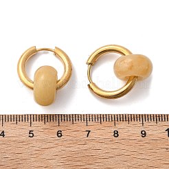 304ステンレススチール製ハギーフープピアス  316サージカルステンレススチールピンとロンデル天然宝石ビーズ付き  ゴールドカラー  25mm  ピン：0.9mm&nbsp;EJEW-JE04260