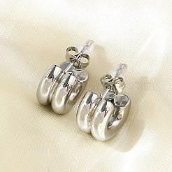 女性用304ステンレススチールスタッドピアス  2層C字型  ステンレス鋼色  14.5x9mm&nbsp;EJEW-U051-03P