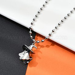 真鍮製ブラックエナメルのハロウィンゴーストペンダントネックレス  カドミウムフリー＆鉛フリー  ラックめっき  プラチナ  17.72インチ（45cm）&nbsp;NJEW-B135-01A-P