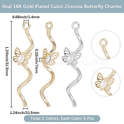 12Pcs 2 Colors Brass Micro Pave Cubic Zirconia Pendants&nbsp;KK-BBC0019-70