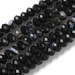 天然バンデットアゲートビーズ連売り  ロンデル  多面カット  染め＆加熱  ブラック  5.5~6.5x4.5mm  穴：1mm  約91~94個/連  15.35''（39cm）〜15.43''（39.2cm）&nbsp;G-D344-A34-01
