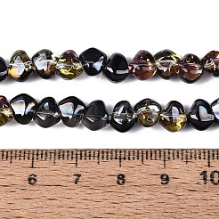 電気メッキ透明ガラスビーズ連売り  ナゲット  トップ掘削  ブラック  6.5x7.5x4.5~5mm  穴：0.8~1mm  約99~100個/連  21.26~22.24インチ（54~56.5cm）&nbsp;EGLA-Q133-01A-04