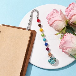 7 Chakra Gemstone Bead & Synthetic Turquoise Glass Heart Wishing Bottle Pendant Bookmarks&nbsp;AJEW-JK00313-04