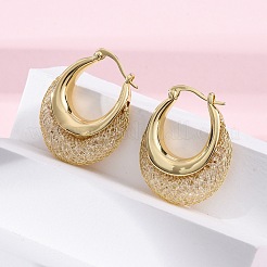 Brass Clear Cubic Zirconia Hoop Earrings&nbsp;EJEW-R025-36G