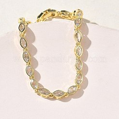 Horse Eye Brass Micro Pave Clear Cubic Zirconia Link Chain Bracelets for Women&nbsp;BJEW-C156-07B-G