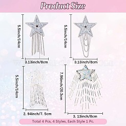 布製スター4個  DIY飾りアクセサリー  ラインストーンチェーンタッセル付き  スター  ミックスカラー  140x75x9mm&nbsp;PATC-CY0001-08B