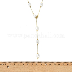 304ステンレススチール＆ABS樹脂製パールタッセルネックレス（女性用）  ホワイト  ゴールドカラー  ライス  20.59インチ（52.3cm）&nbsp;NJEW-JN06290-02