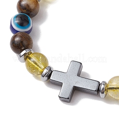 Natural Toger Eye Braided Bead Bracelets for Women Men&nbsp;BJEW-JB11138-02