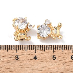 真鍮マイクロペーブクリアキュービックジルコニアビーズ  人形の形  18KGP本金メッキ  14x12x7.5mm  穴：1.5mm&nbsp;KK-B172-15G