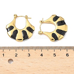 304ステンレススチールフープピアス  エナメル  ストライプ  18KGP本金メッキ  ブラック  23x4x23mm&nbsp;EJEW-S267-02G-A