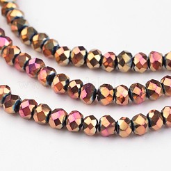 電気メッキガラスビーズ連売り  多面カット  ロンデル  ローズゴールドメッキ  3x2mm  穴：1mm  約144個/連  13-14インチ（33-35cm）&nbsp;EGLA-G014-2mm-FP01