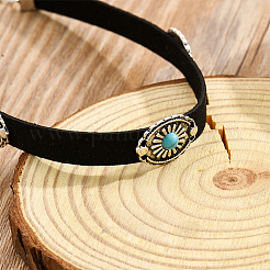 2Pcs 2 Colors Bohemian Alloy & Resin Imitation Turquoise Oval Velvet Choker Necklaces&nbsp;NJEW-CL0001-11