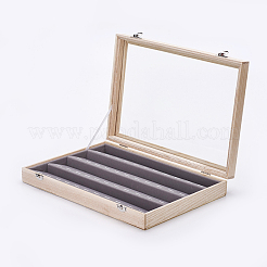 木製ペンダントプレゼンテーションボックス  ガラスとベルベットの枕で  長方形  アンティークホワイト  35x24x5.5cm&nbsp;ODIS-P006-07