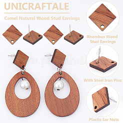 30Pcs Camel Natural Wood Stud Earrings&nbsp;EJEW-UN0002-33B