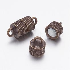 チベットスタイルの合金マグネットクラスプとループ  コラム  アンティークブロンズ  19x8mm  穴：2.5mm&nbsp;PALLOY-F185-03AB